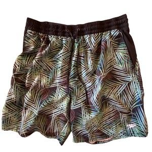 Speedo Leaves Plants Print Swim Trunks Board Shorts Green/Black Men’s Size XL
